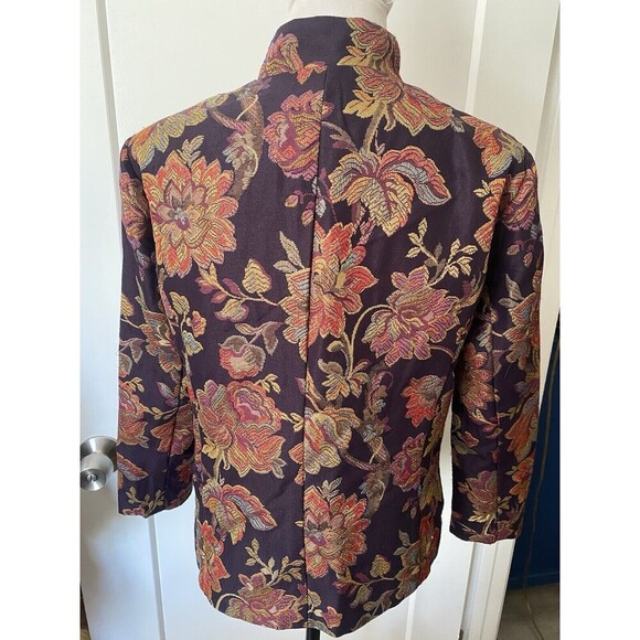 Coldwater Creek Gold Metallic Floral Jacquard Zip Mandarin Collar Lined Jacket S - Picture 3 of 9